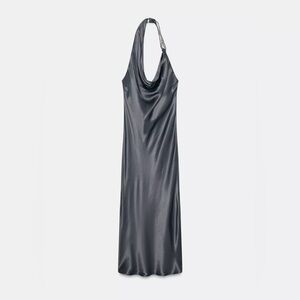 NWT Zara Elegant Gray Satin Slip Dress size S